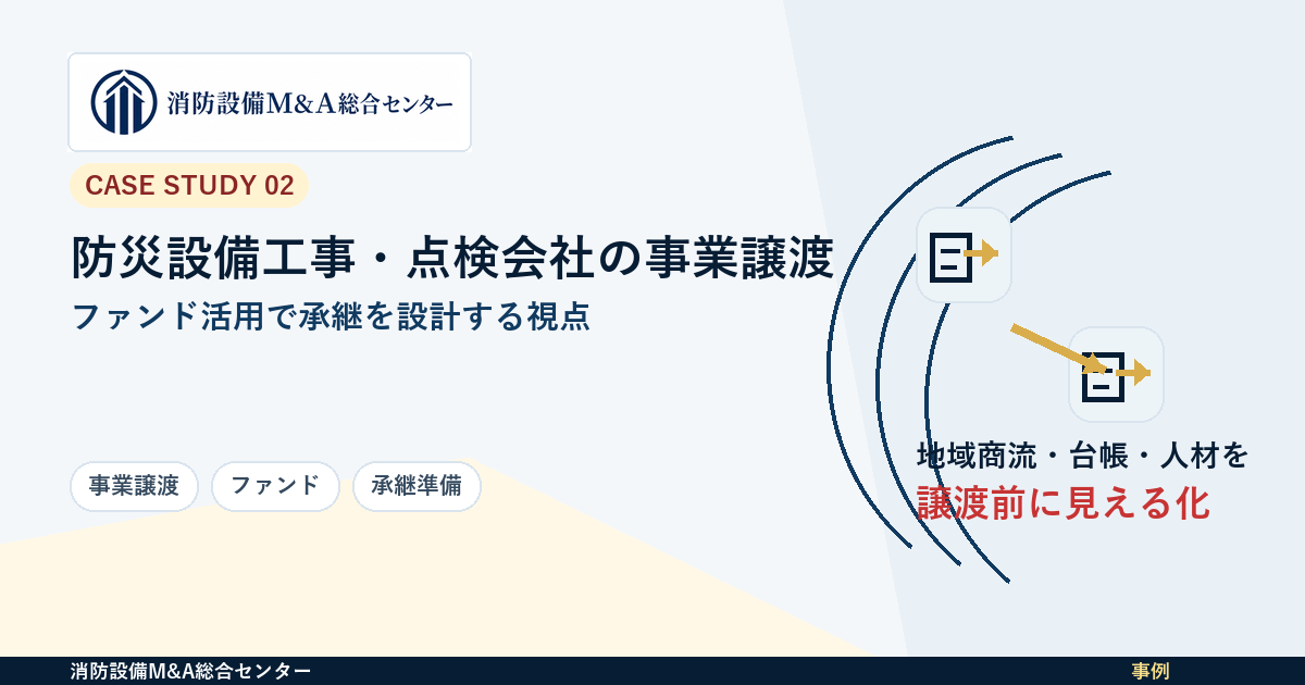【事例解説】防災設備工事・点検会社の事業譲渡から見るファンド活用と承継準備のアイキャッチ画像