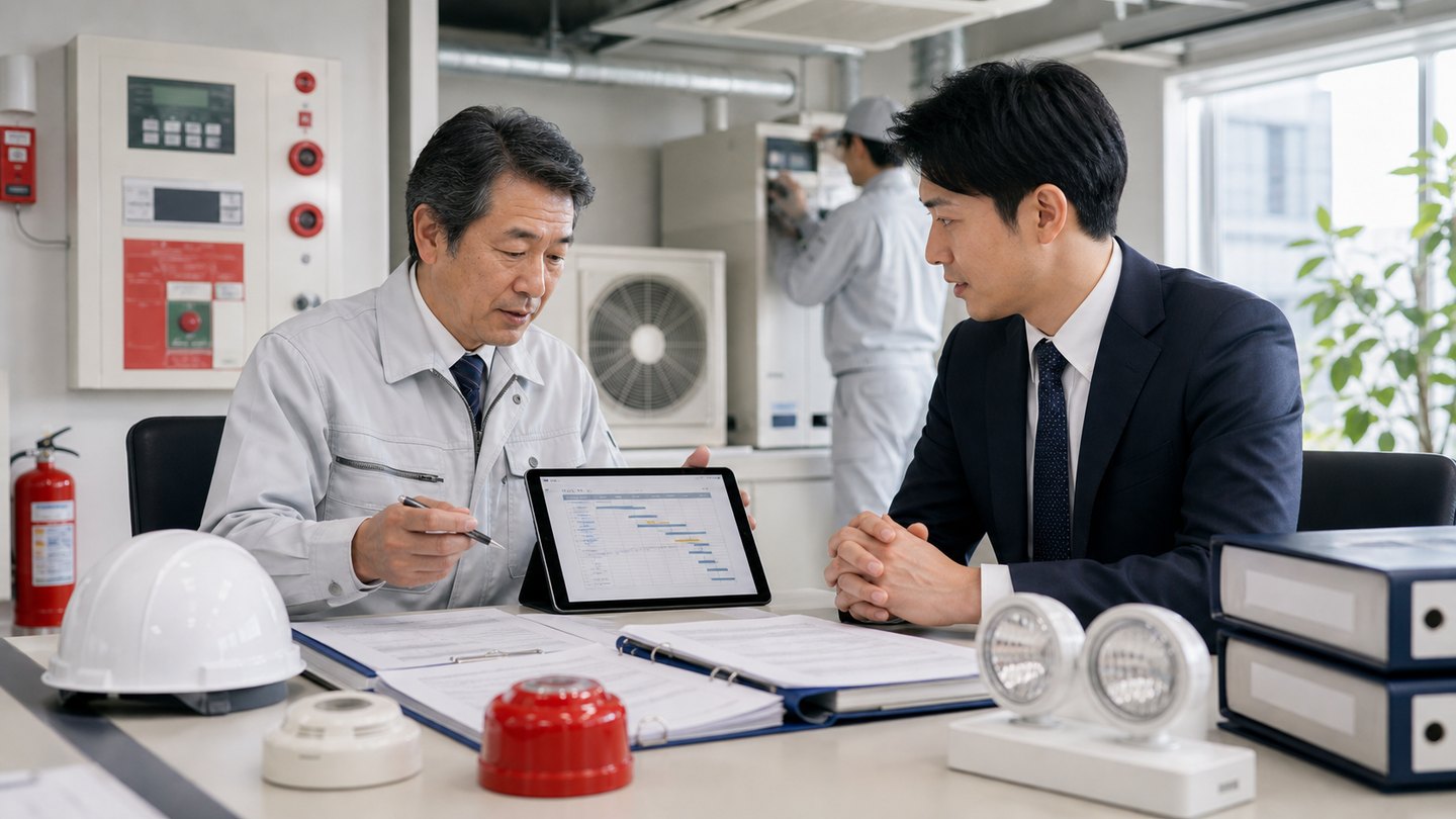 設備メンテナンス会社の保守契約確認の様子
